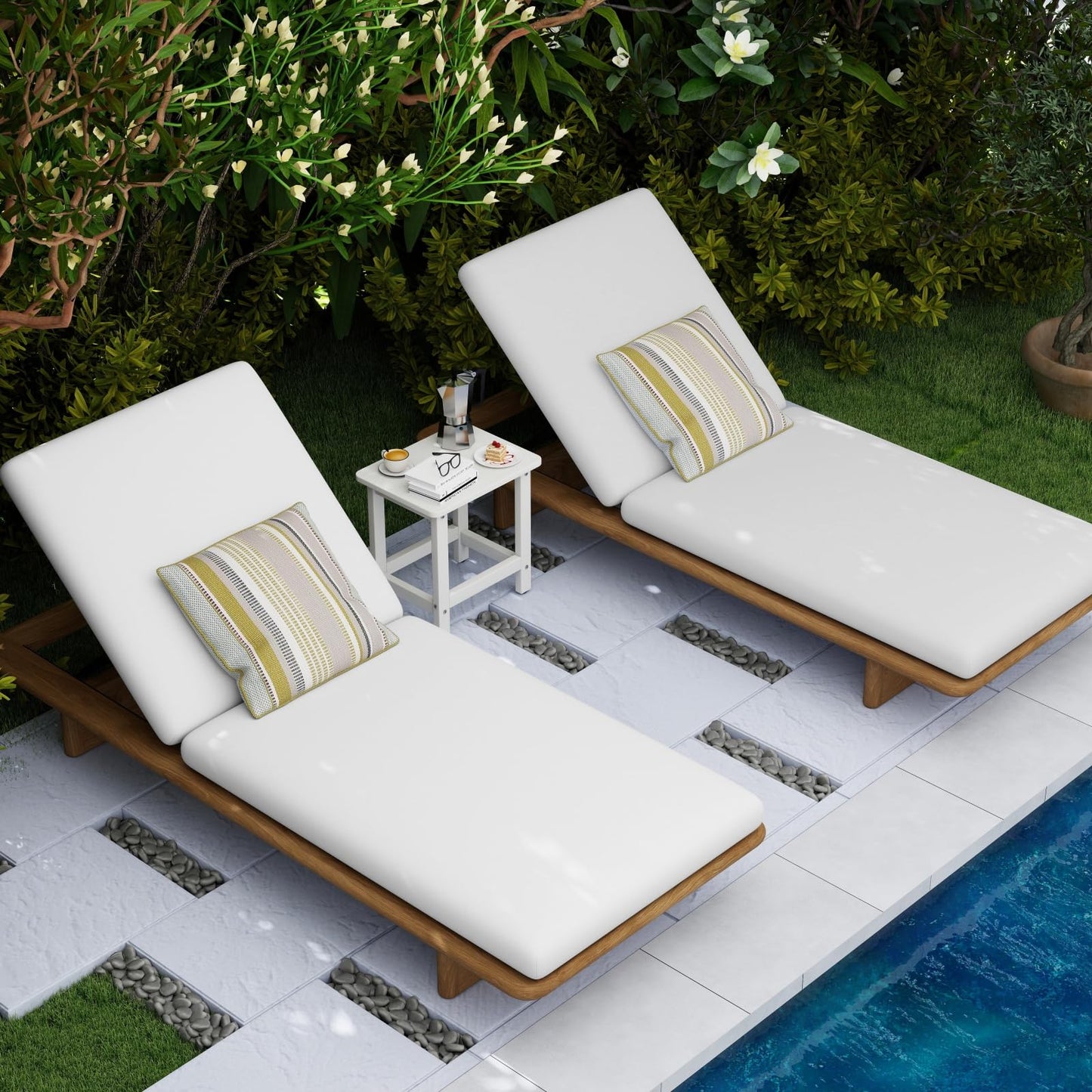 BIVODA Weatherproof Outdoor Side Table, HDPE Small Outdoor Table for Adirondack, 16.6-Inch Patio Square End Tables for Garden, Backyard, Porch, Deck, Balcony, Poolside (White)