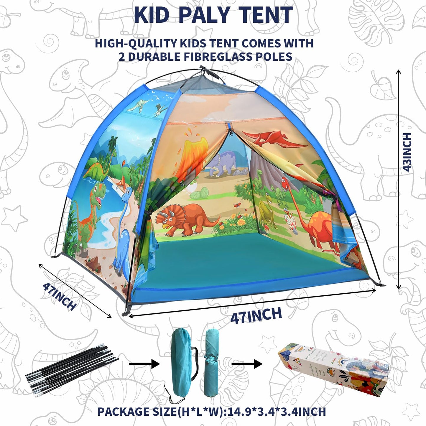 Mnagant Kids Play Tents,the World of Dinosaurs Tents for Kids Indoor/Outdoor fun, Dinosaurs Dome Playhouse for Boys & Girls,Durable and Breathable Premium Material, Perfect Kidâs Gift- 47" x 47" x 43"