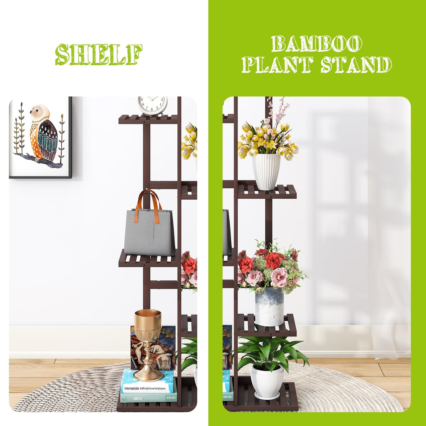 BMOSU Bamboo Plant Stand for Indoor Outdoor Plants Corner Tall Plant Shelf 6 Potted Holder Shelf Plant Rack Holder Display Rack(Brown)