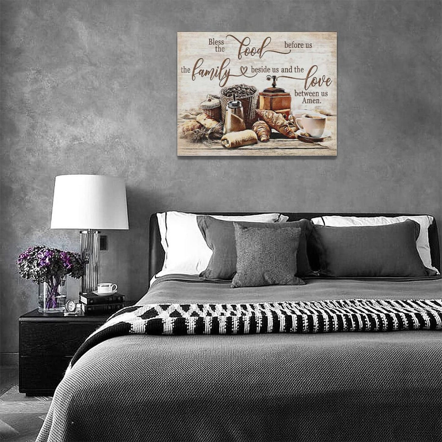 Christian Kitchen Wall Art Coffee Bread Wall Decor Rustic Coffee Theme Bless Motivational Quotes Dining Room Picture Canvas Prints Framed Modern Artwork for Home Living Room Restaurant Kitchen