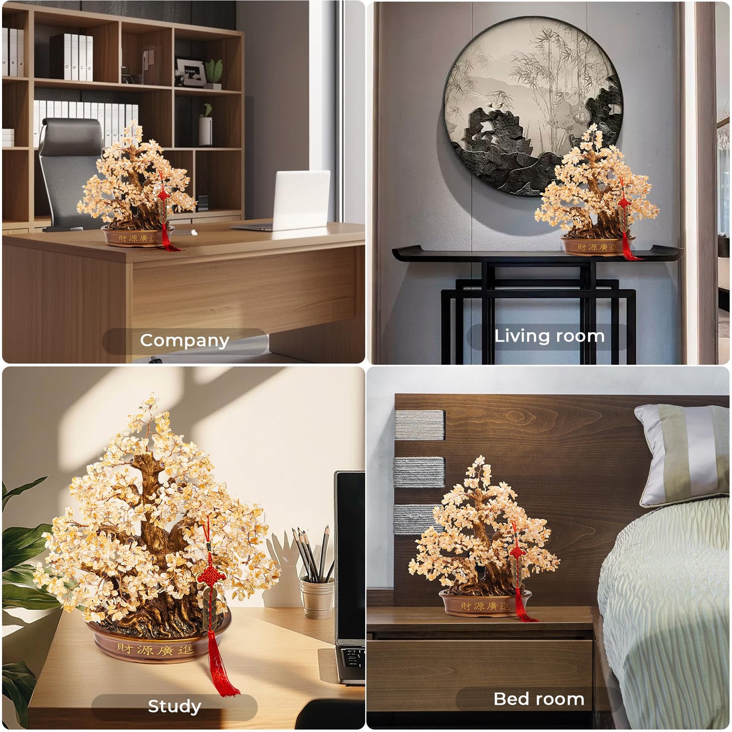 Natural Citrine Gemstone Crystal Bonsai Tree of Life (1,300 Gemstone Count) Large Feng Shui Money Chakra Tree for Luck and Wealth Desk Decoration 18 Inches