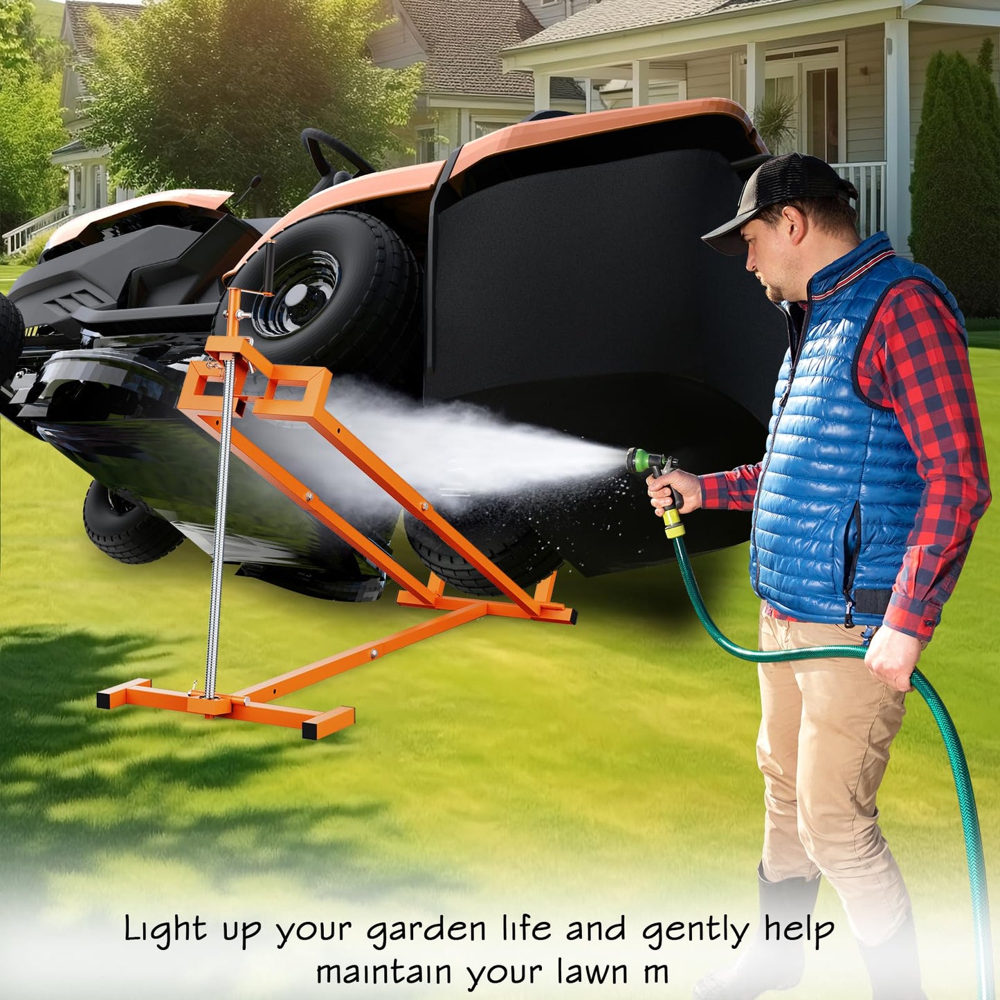 Lawn Mower Jack Lift for 41" Riding Mowers, Upgraded Lawn Tractor Lift with 1000 lb Weight Capacity, Retractable Riding Mower Lift, Easy Installation and Easy Storage
