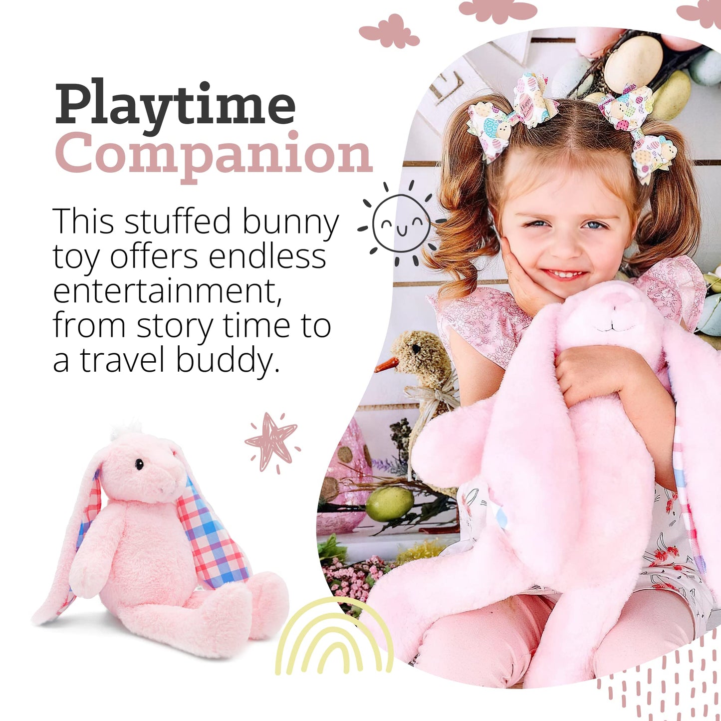 Plushible Easter Bunny Stuffed Animal, 14" (Pink) - Soft Embroidered Stuffed Bunny Plush Toy for Kids, Newborns, Boys & Girls, Cuddly and Adorable Plush Toys, Ideal for Birthdays & Gift Day