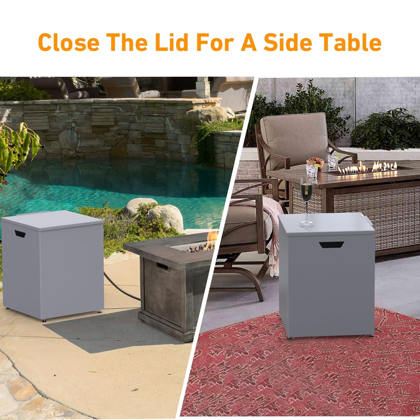 Stanbroil Propane Tank Cover Table Hideaway Table, 16" Storage Side Table for 20 lb Propane Tank, Outdoor Gas Tank Storage Box with Side Handles, Grey
