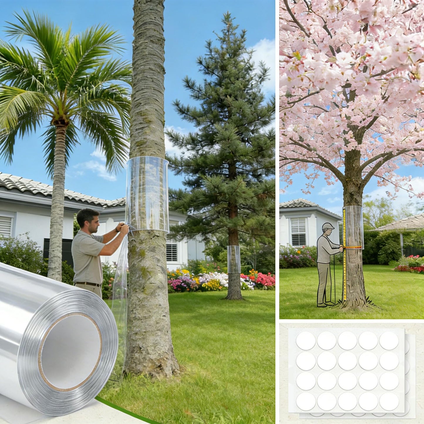 Serendipresent Tree Trunk Protector Guard - 60" L x 16" W PET Plastic Wrap for Iguana & Cat Prevention, Including Waterproof Transparent Acrylic Double-Sided Adhesive