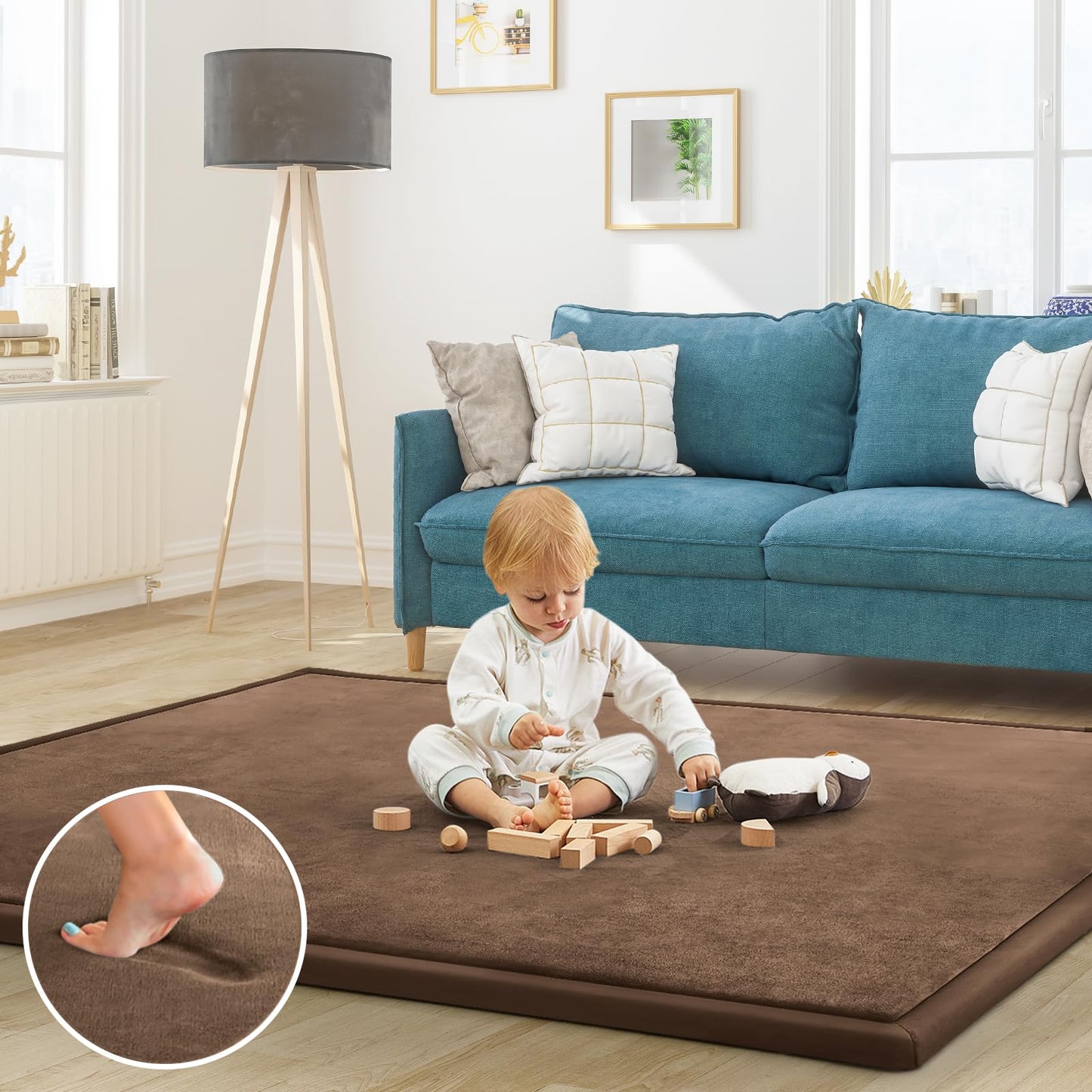 ILPEOD Baby Play Mat for Floor Nursery Rug Muscle Mat Area Rug Playroom Rug 79"x110" Playpen Mat Memory Foam 1.3" Thick Crawling Mat for Babies,Toddlers, Infants, Kids,Chestnut