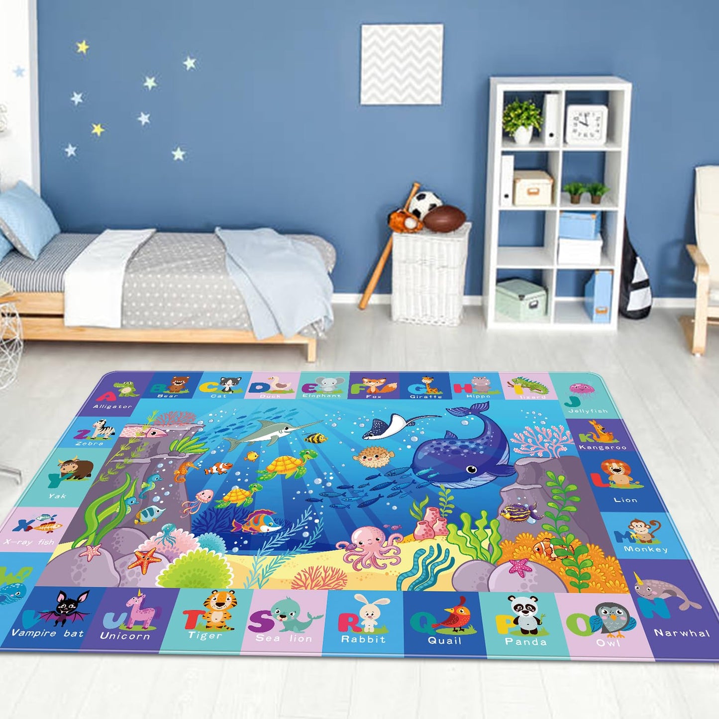 LTKOUGFAM Baby Mat for Floor-Underwater World Play Rug, ABC Kids Rugs for Playroom, Ocean Playmat Crawling Tummy Time Mat, Non-Toxic Non-Slip Foldable Mats (59X39.4 INCH)