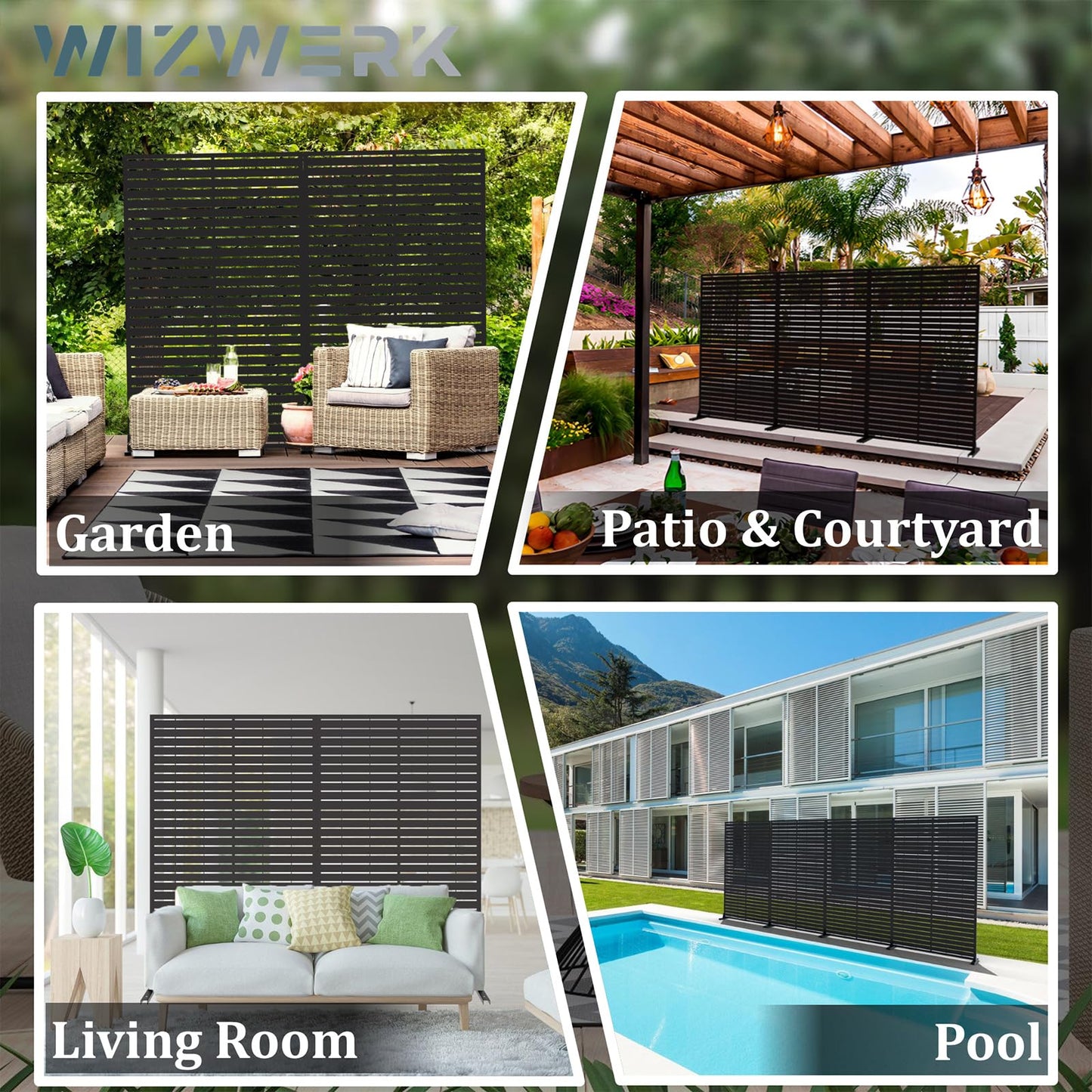 6FT Outdoor Metal Privacy Screen โ Decorative Privacy Fence and Room/Garden Divider, Weather-Resistant Freestanding Panel with Stand, Durable Steel for Patio, Garden, Balcony, or Backyard