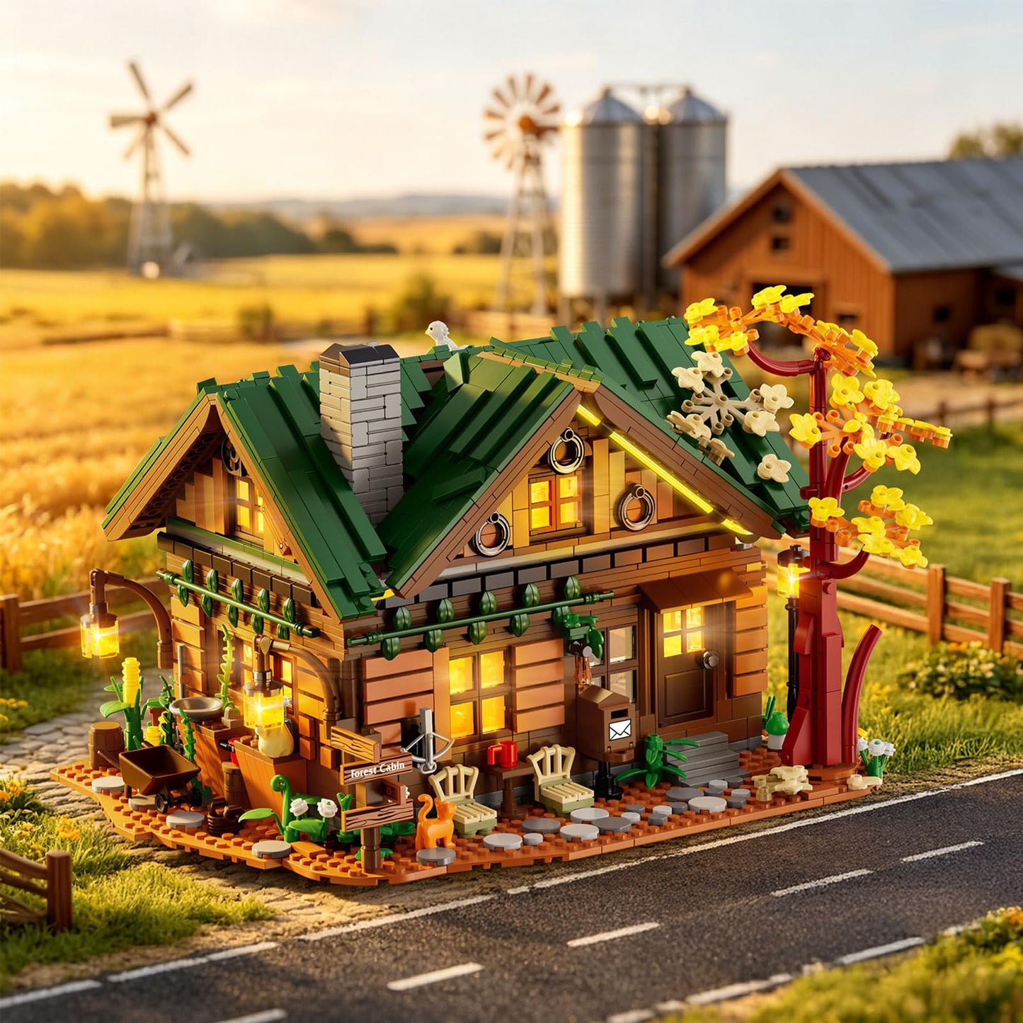 MORKBRIXX Forest Cabin Building Set with Lights,1004 Retro Tree House Building Block Toy with Animal Flower Plant,Home Decor Forest House Construction Model Kit for Adults Teens Gifts 12+(2234 PCS)