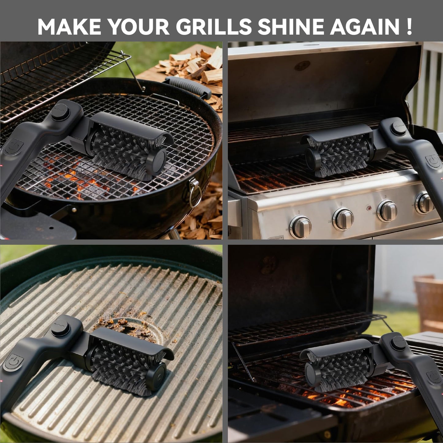 HAPOW Electric Rotary BBQ Grill Brush for Outdoor Grill, Rechargeable Cordless Electric Grill Cleaner, 3-Speed Power Control Grill Cleaning Brush with 304 Stainless Steel Bristle