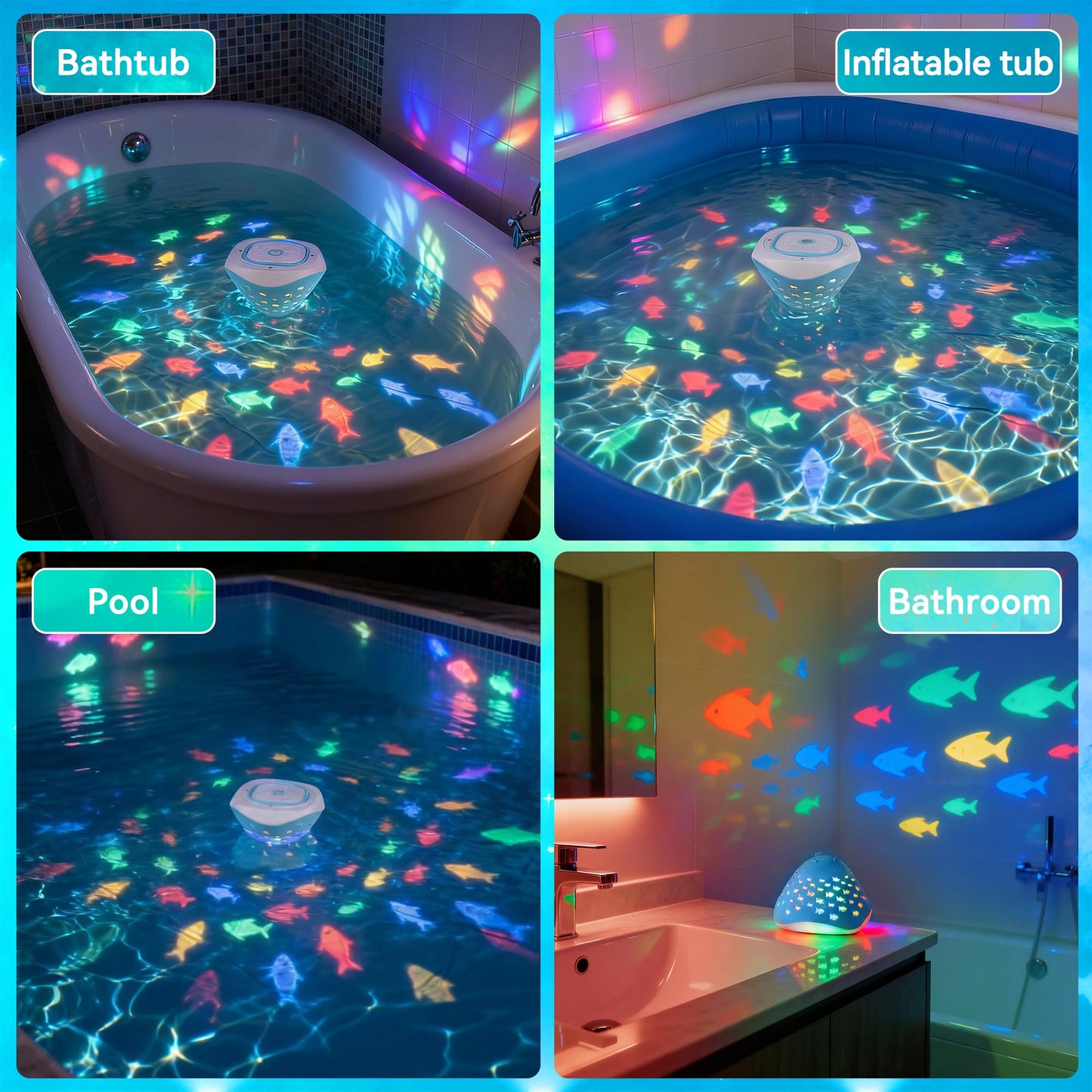 cambk Waterproof Bathtub Light for Kids, Battery Operated Fish Bath Lights for Tub & Bath Time, Color Changing Mood Lighting with Fish World Light Show