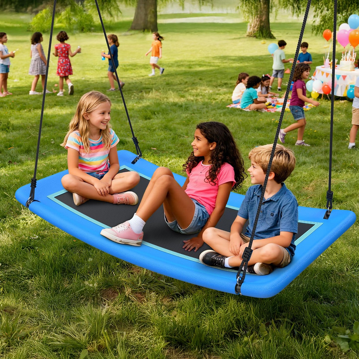 Trekassy 700lb Giant 60" Skycurve Platform Tree Swing for Kids and Adults with 2 Hanging Straps-Blue (Patented)