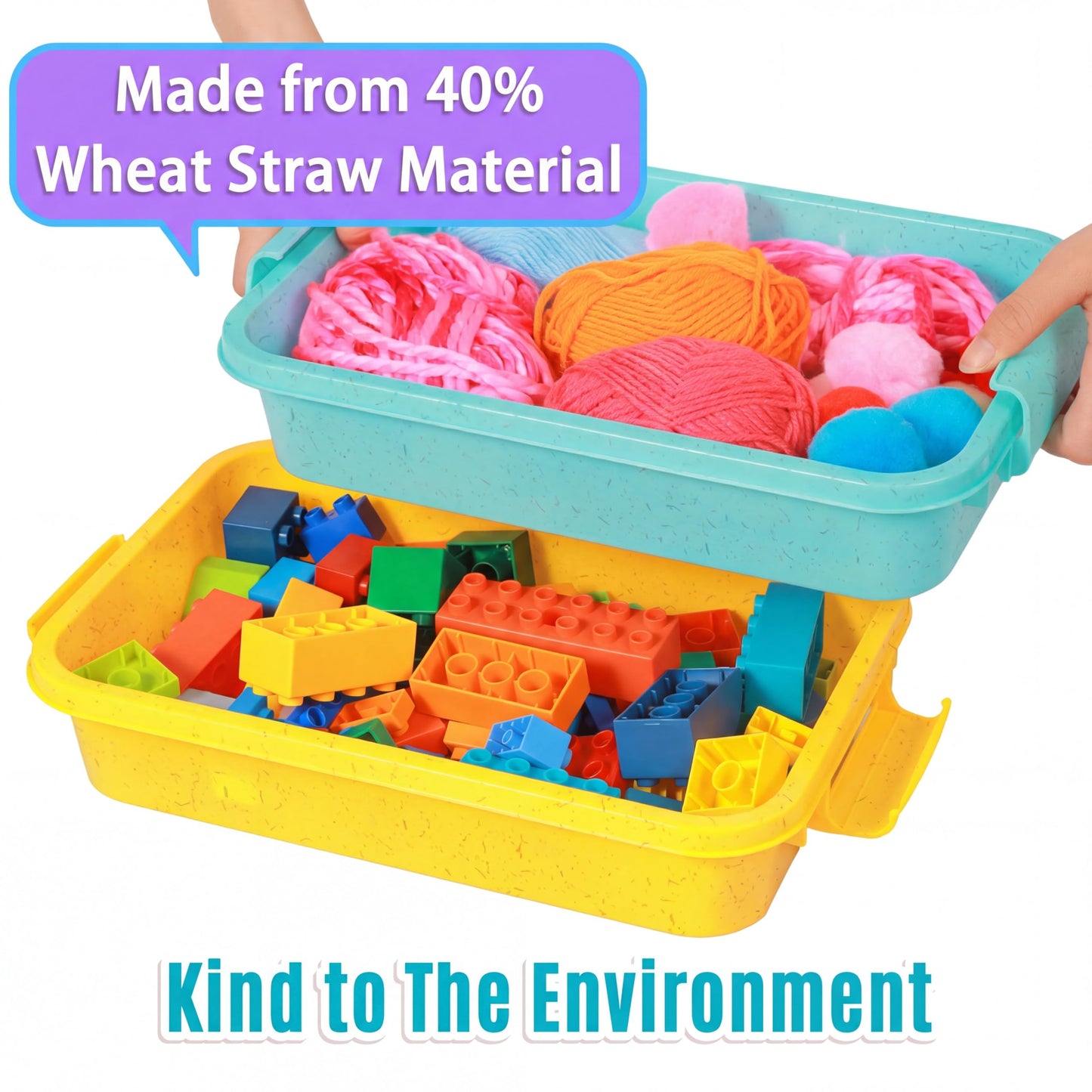 Carolart 3 Pack, Empty Sensory Bin, Wheat Straw Material,13.5 Inch Storage Container, Portable Plastic Storage Bins, Stackable Play Tray for toys,arts,crafts and sand.