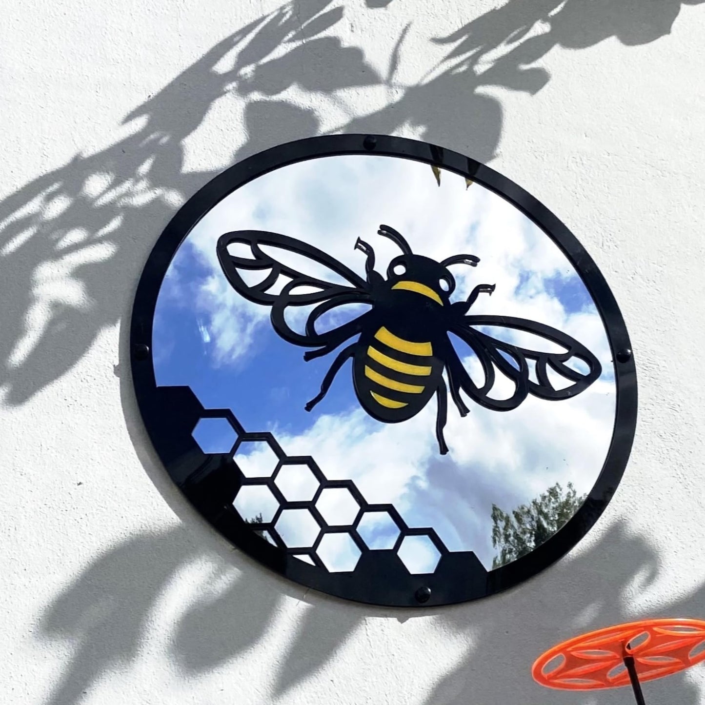 Sun Catcher Garden Decor Yellow Bee Garden Mirror Mirror Range of Sizes Round Mirror Outside Rust Resistant Acrylic Fixings Included Gift (42cm / 16.5 inch)