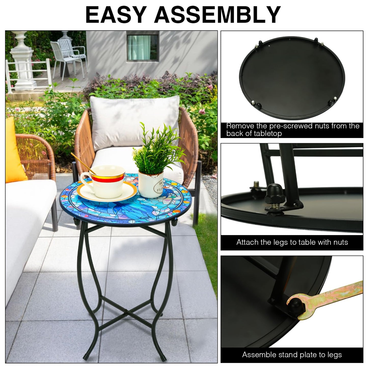 Fashion&cool Patio Side Table for Small Space, 14 Inch Weather Resistant Metal Side Table, Small Round End Table Accent Table for Patio Yard Porch Balcony Garden Bedside Plant Stand Indoor Outdoor