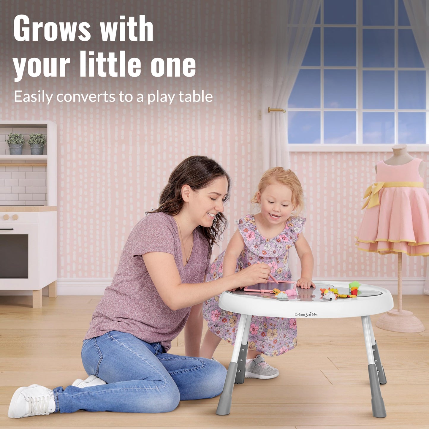 Dream On Me Curio Sit N Seek Baby Activity Center in Grey, 2 in 1 Activity Center and Play Table with 3 Detachable Toys and Music, 3 Level Height Adjustable Positions Activity Center for Baby