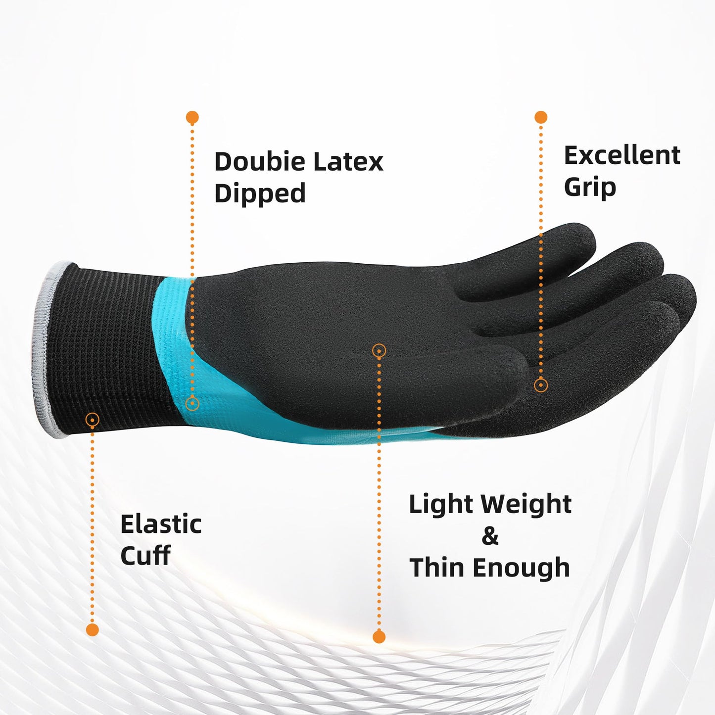 DULFINE Waterproof Work Gloves for Men and Women,3 Pairs PackTouch Screen Rubber Coated Non-slip Garden Gloves, Outdoor Construction(Large)