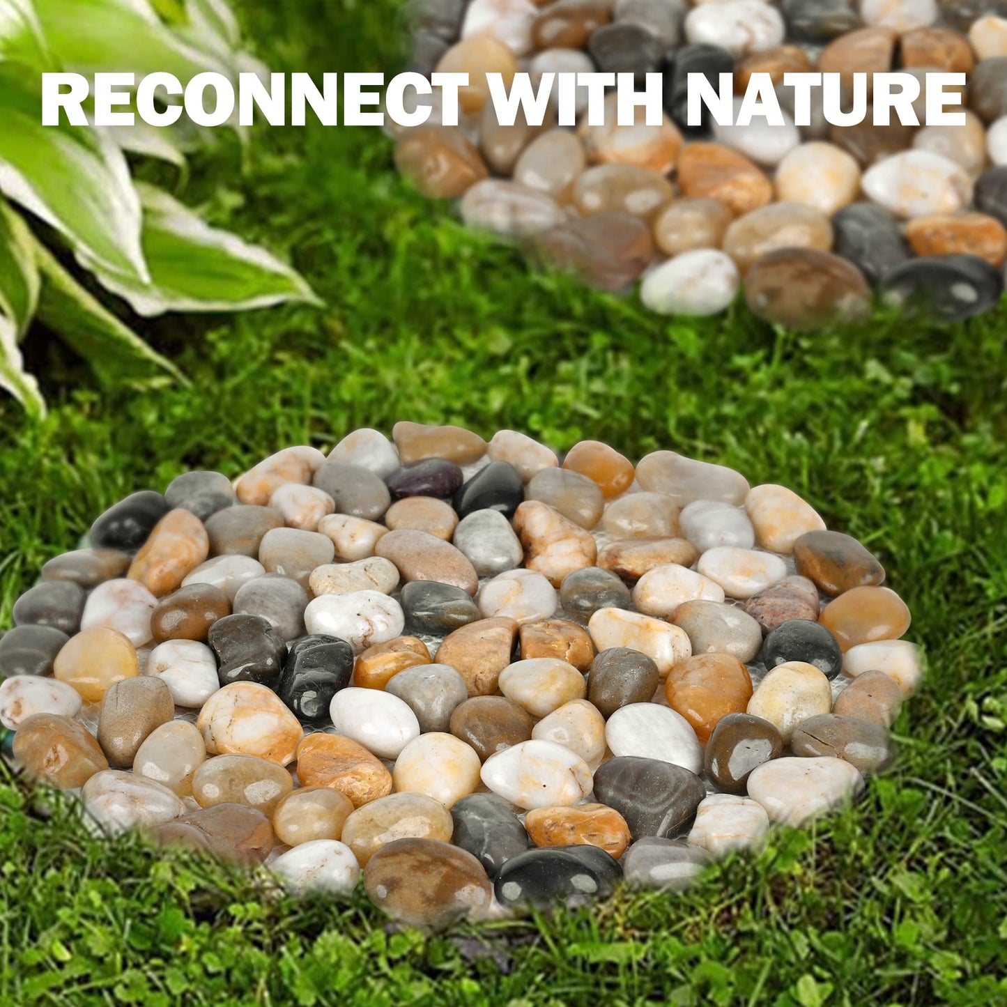 River Rock Stepping Stones Outdoor for Garden Walkway, 10 inch Diameter 3 Pcs Round Shape Paver Step Stones Polished Pebble River Stone Mat for Yard Lawn Patio Pathway Walk Way - Multi-Color