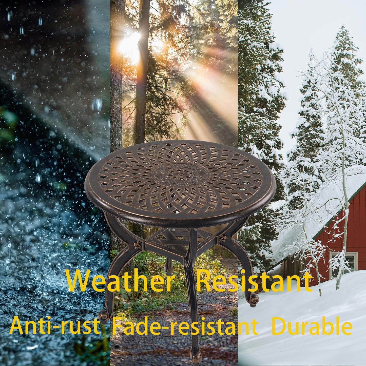 WILOUNGE Cast Aluminum Outdoor Side Table,Small Patio Table,Outdoor Coffee Tables for Patio,Garden,Balcony, for All Weather (Copper, Round)