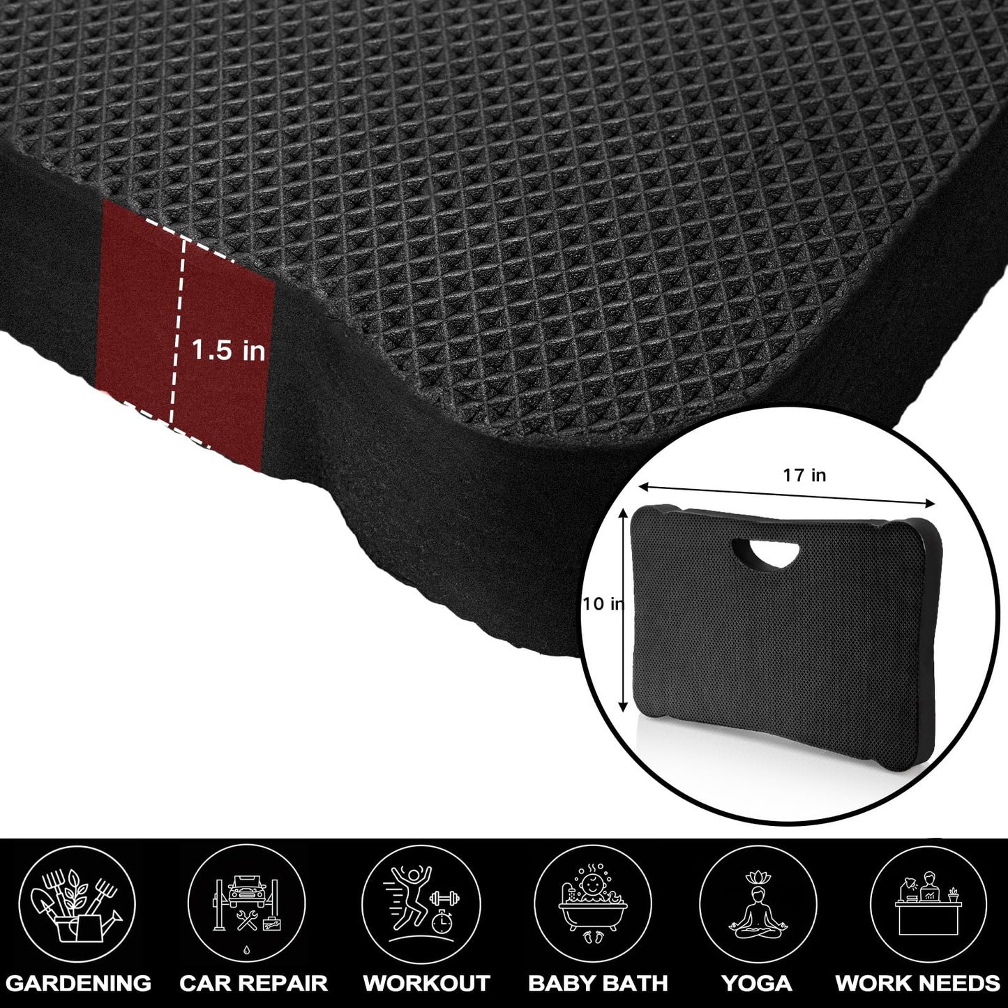 ZENFUN 3 Pack Kneeling Mats, Waterproof Kneeling Pad, Black Heavy Duty Thick Foam Knee Cushion, High Density Premium Kneeling Pads for Yoga Exercise, Foam Kneeler Mat Garden Cushions, Water Proof