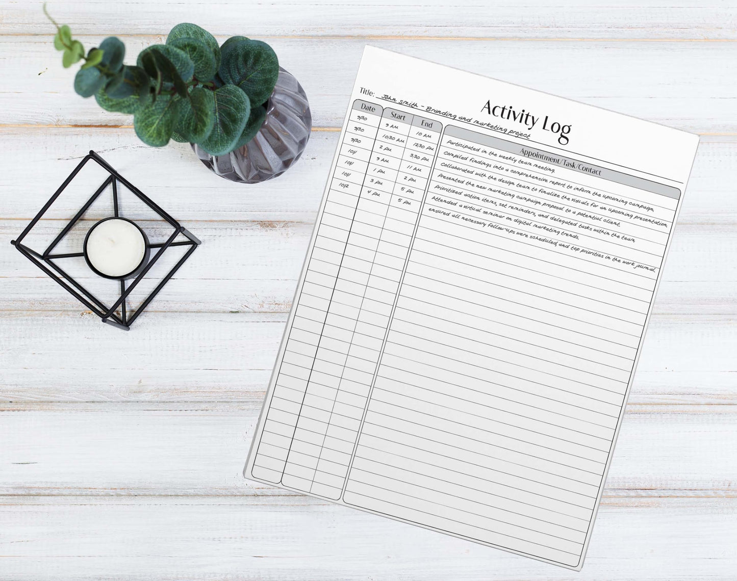 Better Office Products Activity Log Notepad, 8.5" x 11", Planning Note Pad, 50 Sheets, Daily Time Tracking Productivity Checklist Organizer,(4 Pack)