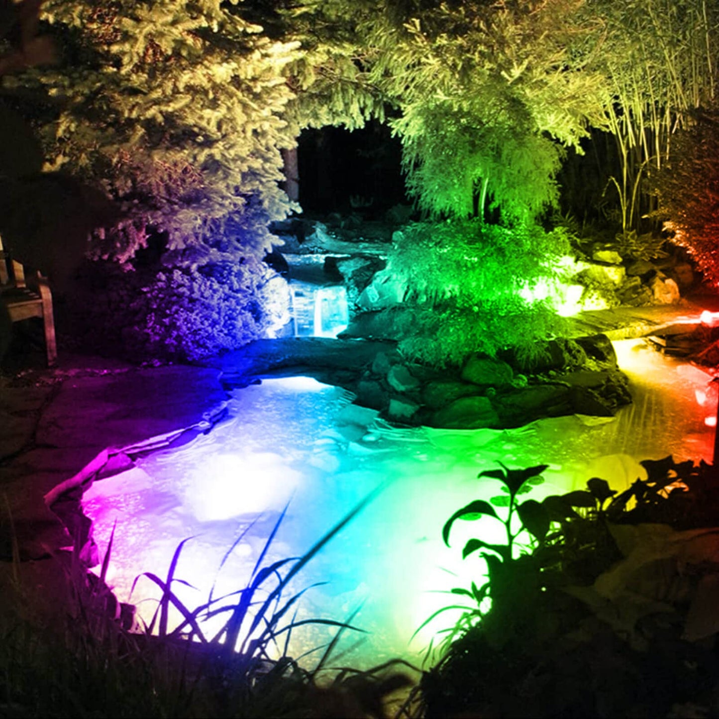 Hilittvne Underwater LED Lights, 18W RGB Color Changing Spotlights, IP68 Waterproof Submersible Spotlights Suitable for Garden Yard Lawn Pathway (Not Include Transformer)