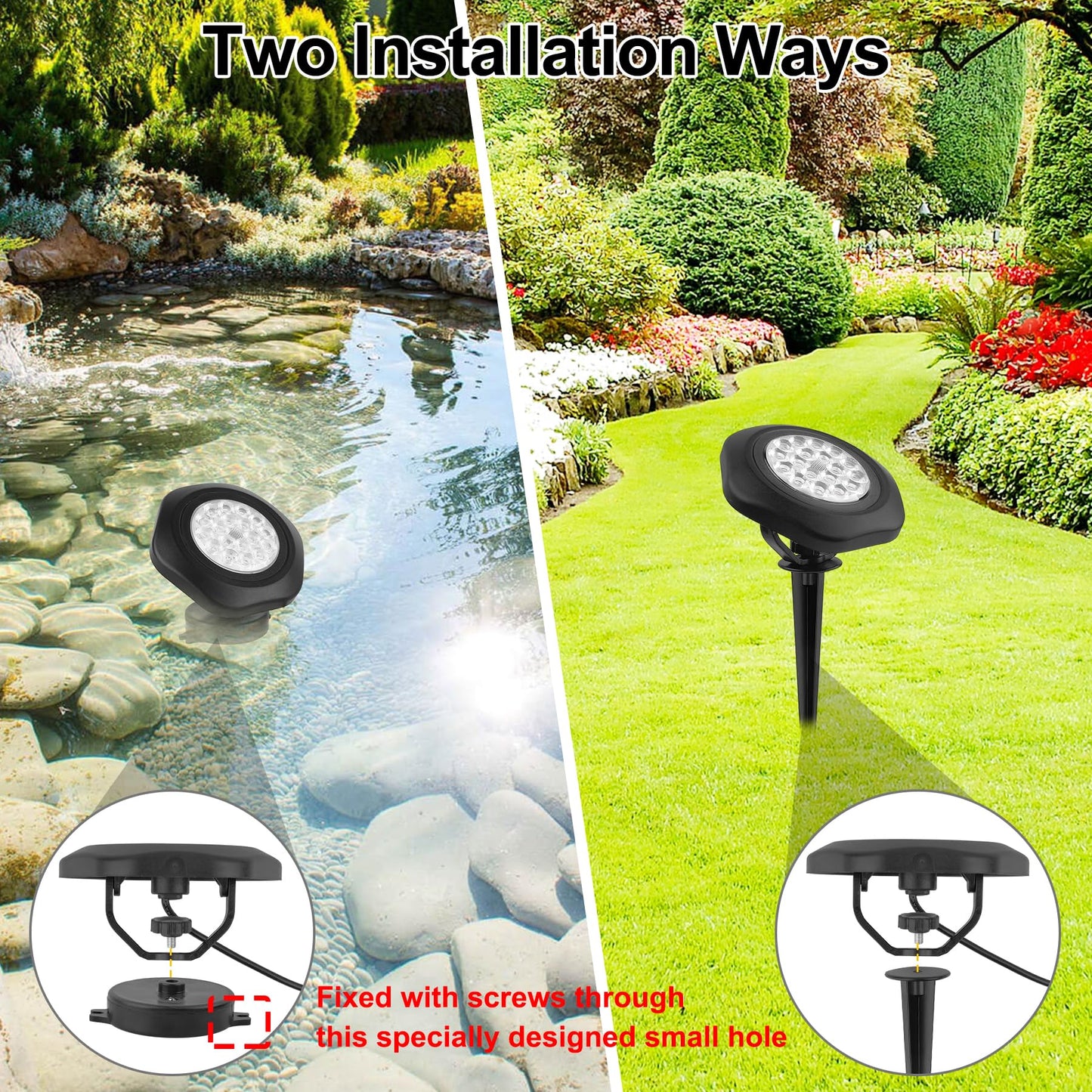 CREPOW RGBW Pond Lights with Timer, 18 LED Underwater Submersible Fountain Lights Color Changing Landscape Spotlights Remote Control IP68 Waterproof for Fish Aquarium Tank Yard Garden Pool (Set of 6)