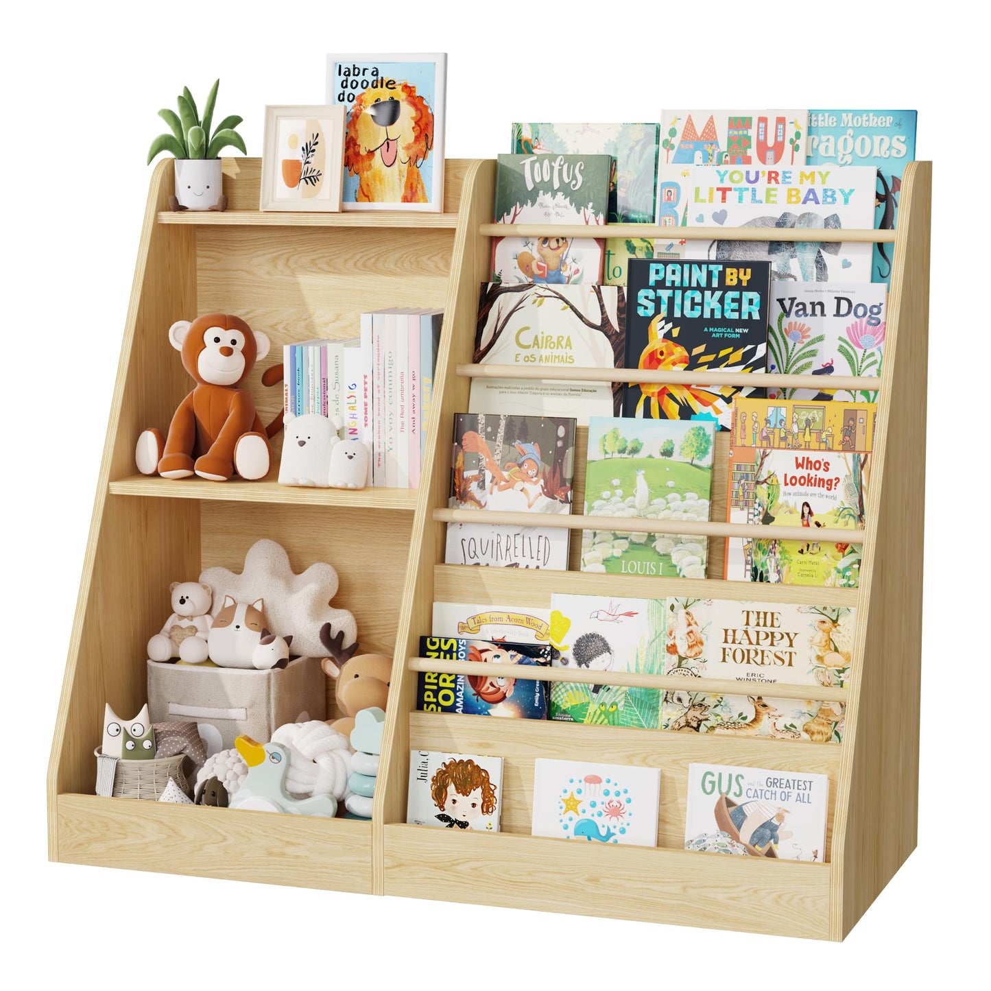 Lkeiyay 5 Tier Kids Bookshelf,Baby Bookshelf,Toy and Book Storage for Kids,Book Display Shelf,Natural
