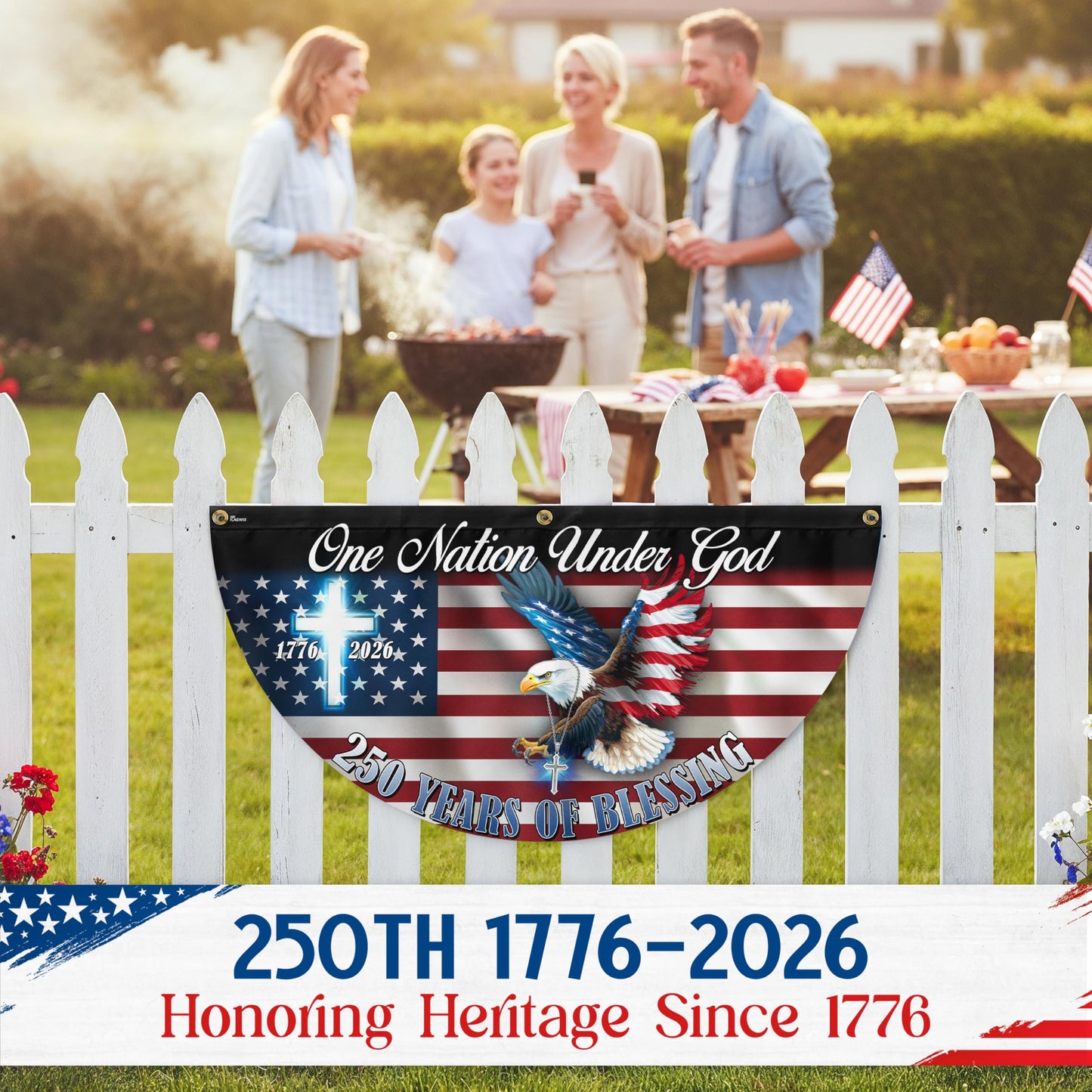FLAGWIX American 250 Years Anniversary Fan Flag - Polyester Double-sided One Nation Under God Flags For Outside Bunting Flag, 1.5x3 ft - 4th of July Decorations for Home Yard Garden Decor Banner