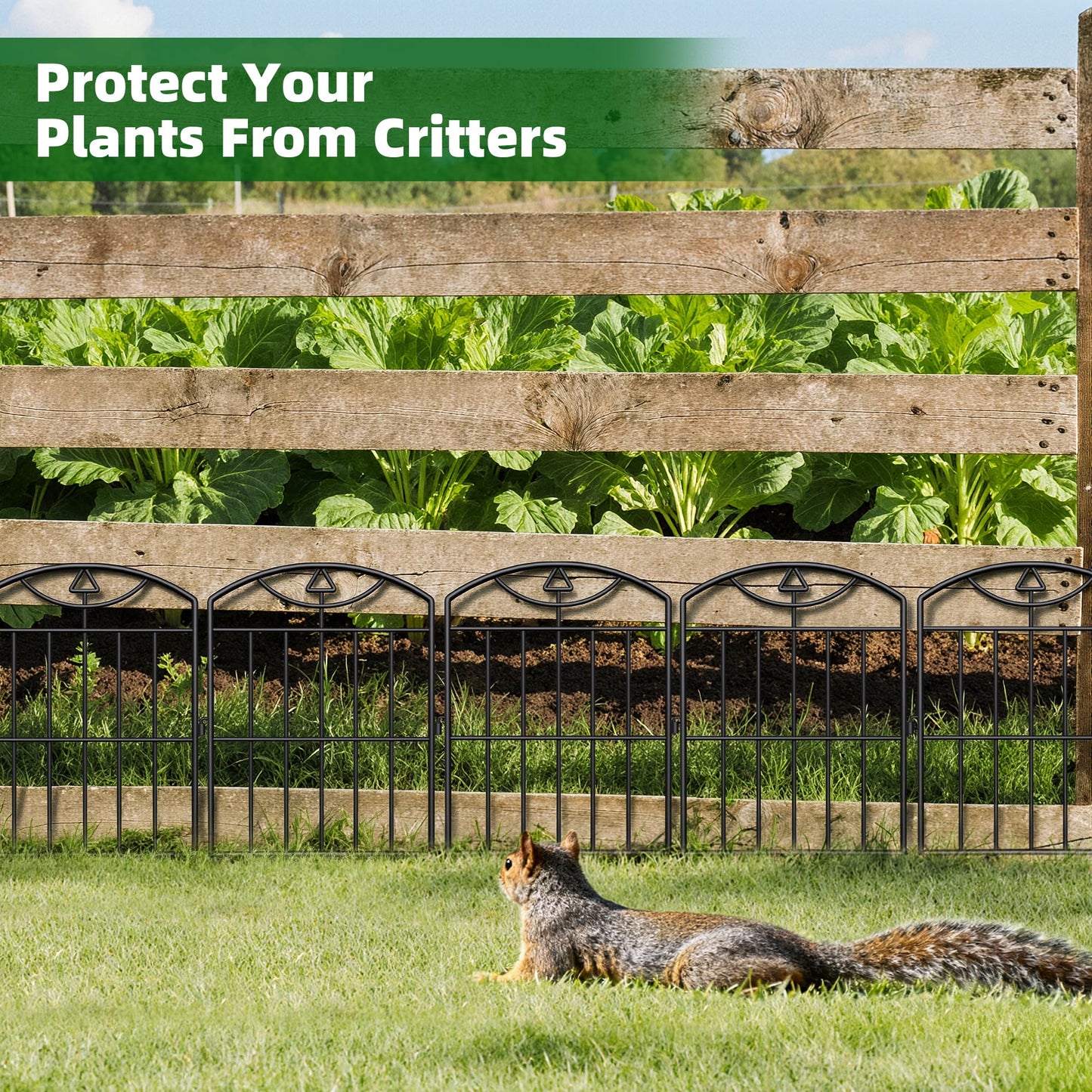 BOWDIMS,10 Panels Outdoor Decorative Garden Fence, 10.5 (ft) L x 24 (in) H, Black Rustproof Metal Wire Panel Barrier Fence, Animal Barrier Fence, for Landscaping and Yard Decoration