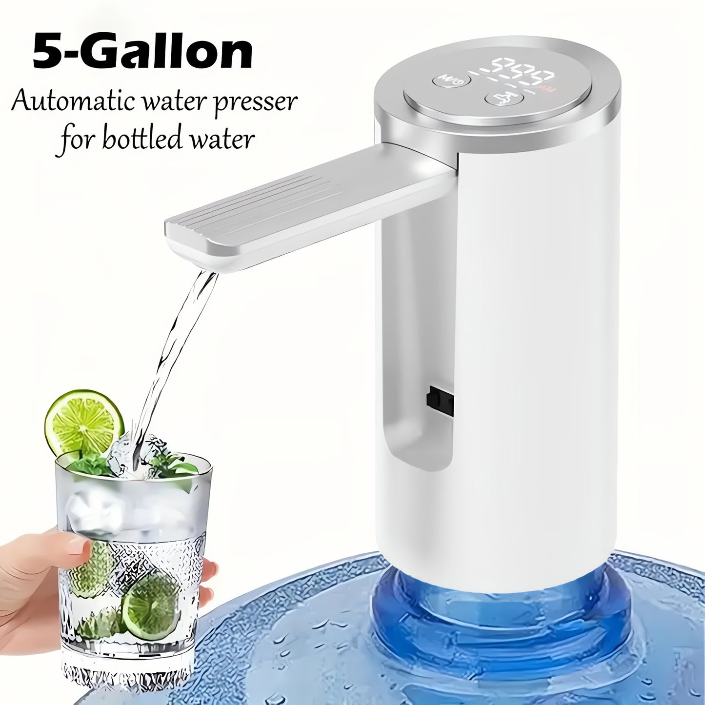 Water Dispenser Pump for 5 Gallon Bottle - Digital Display, Type-C USB Charging, Portable Electric Water Pump, Foldable Spout, Quantitative & Continuous Water Dispensing