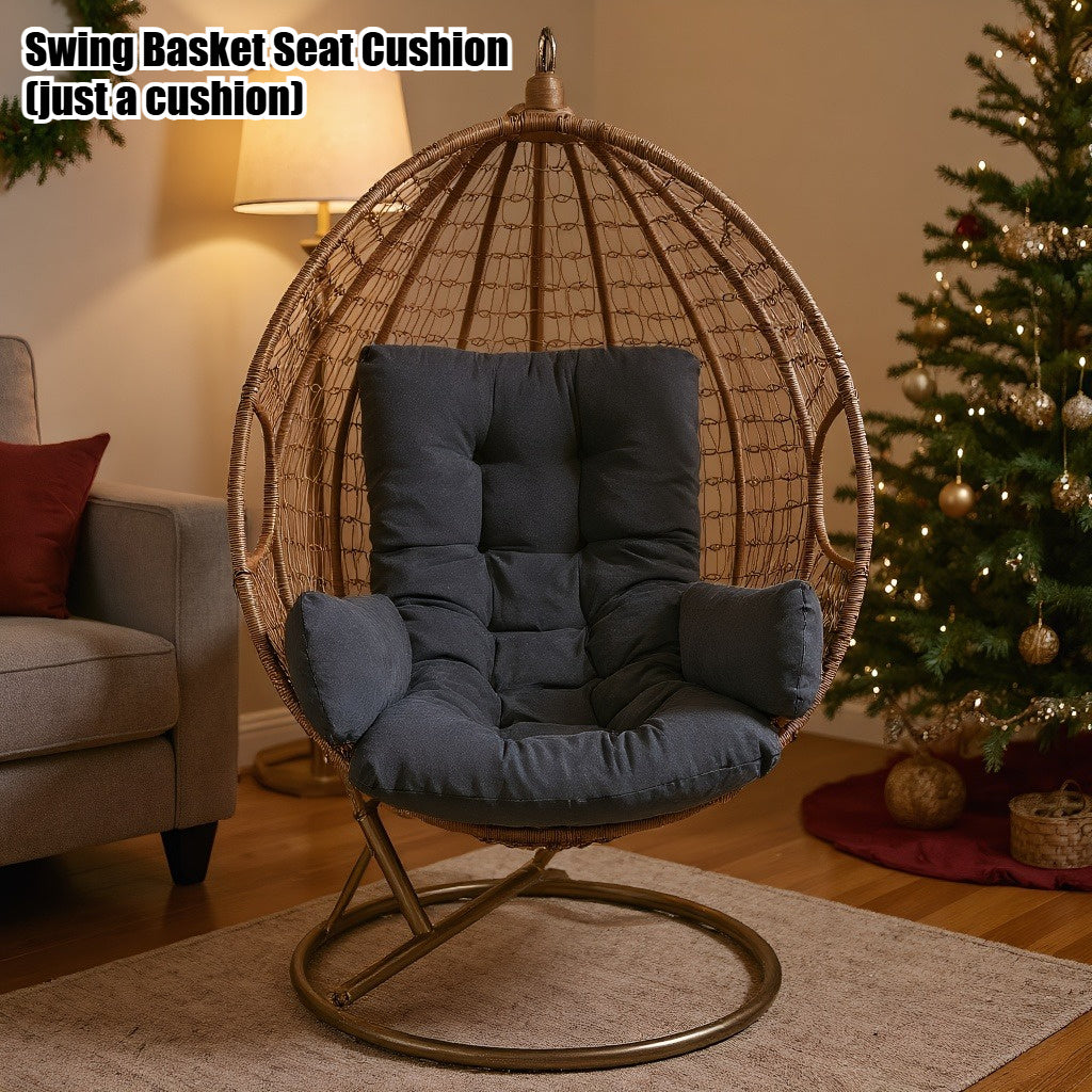 Bohemian Swing Chair Cushion with Removable Cover - Heavy-Duty All-Weather Indoor/Outdoor Seat Pad, Dark Grey/Light Grey, Soft Padding for Hanging Chairs, Balcony, Garden, Patio Furniture (Compatible with Hammocks, Pillows Not