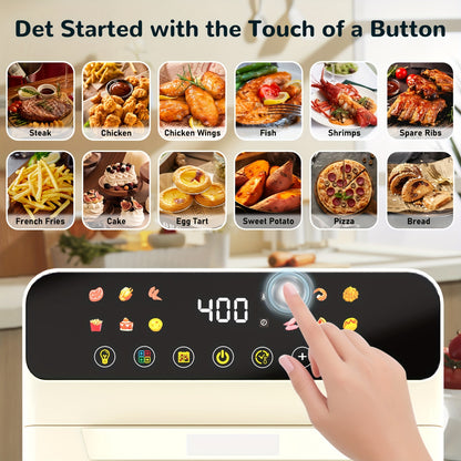 [Smart Air Fryer Oven] 12-in-1 Large 12-quart Air Fryer Oven | 12 One-Touch Preset Functions, Smart Cook Program, Two Baking Pan Accessories, Viewing Window, Interior Light, Adjustable Time & Temp, Oil-Free Family Cooker, Kitchen Appliances