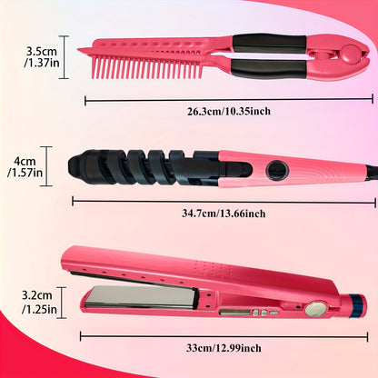 3pcs/1pc Professional Hair Styling Kit, Hair Straightener, Curling Iron with Flat Iron, V-Shaped Hair Brush for Salon, Travel, Home Use, Delicate And Lightweight for All Hair Types, Hair Tools, Holiday Gifts