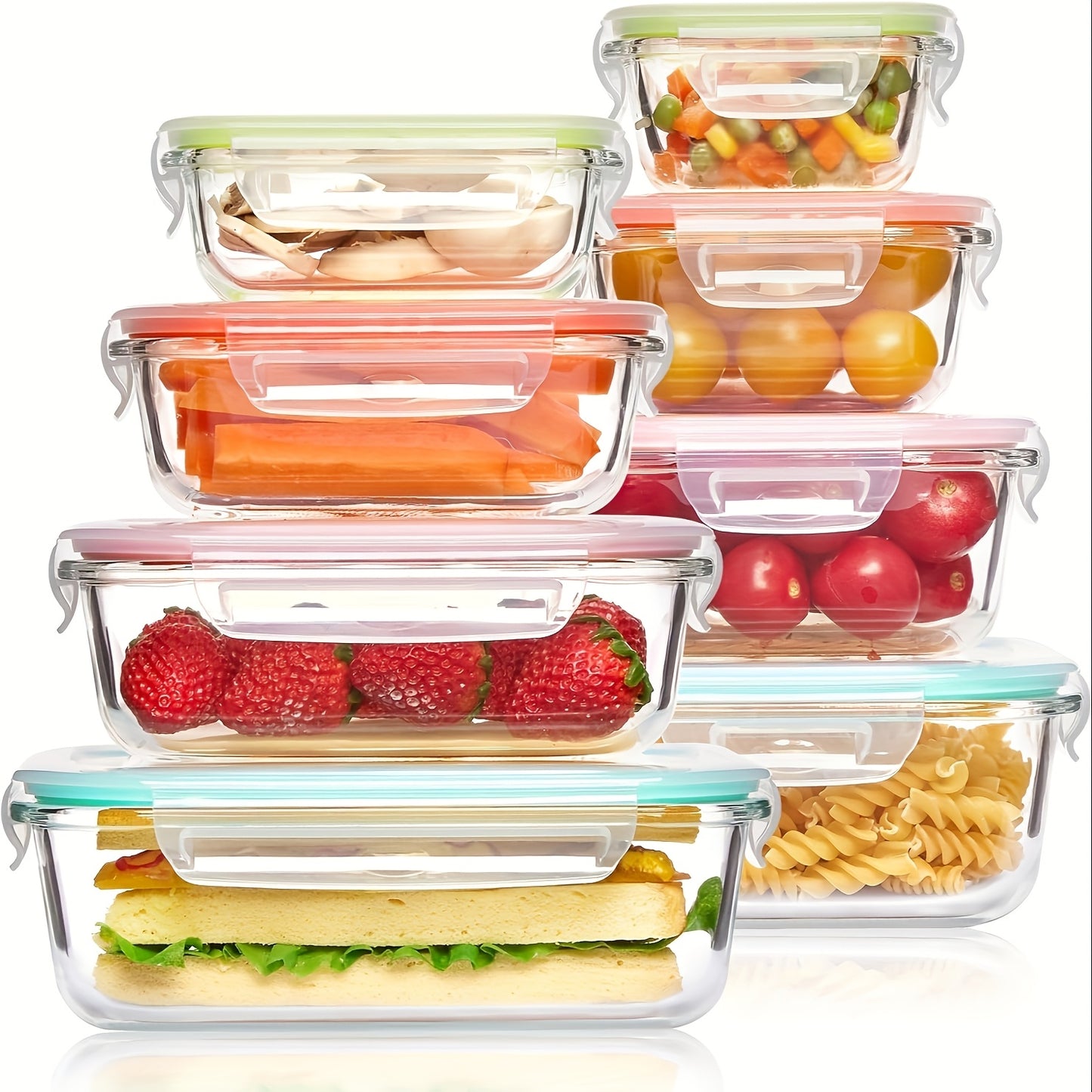 16pcs Sealed Glass Food Storage Containers, Lunch Boxes, Microwave Ovens, Ovens - Perfect For Salads, Fruits, Vegetables, And Sandwiches, Lunch Boxes | Sealed Storage | Durable Glass, Food Storage Containers (8 Lids+8 Containers)