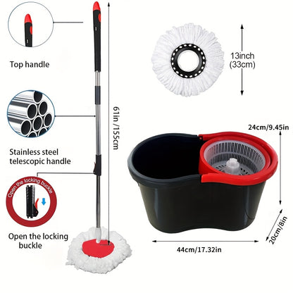 Set of 2 Microfiber Spin Mops with a Bucket And Dual Mop Heads Featuring a 360° Wringer for Self-Wringing.