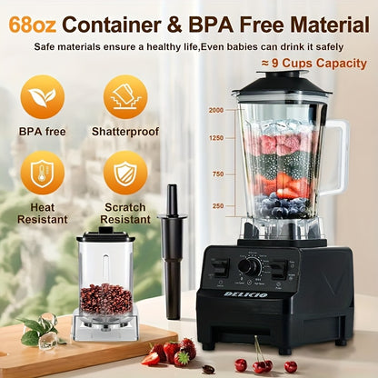 Delicio Countertop Blender, Mixer, Powelful Motor, With 2 Speeds And Pulse, Meets The Nutritional Needs Of The Whole Family, Easily Makes Smoothies, Milkshakes, Juices And Unlocks N Kinds Of Delicious Flavors, Blender For Kitchen, Licuadora