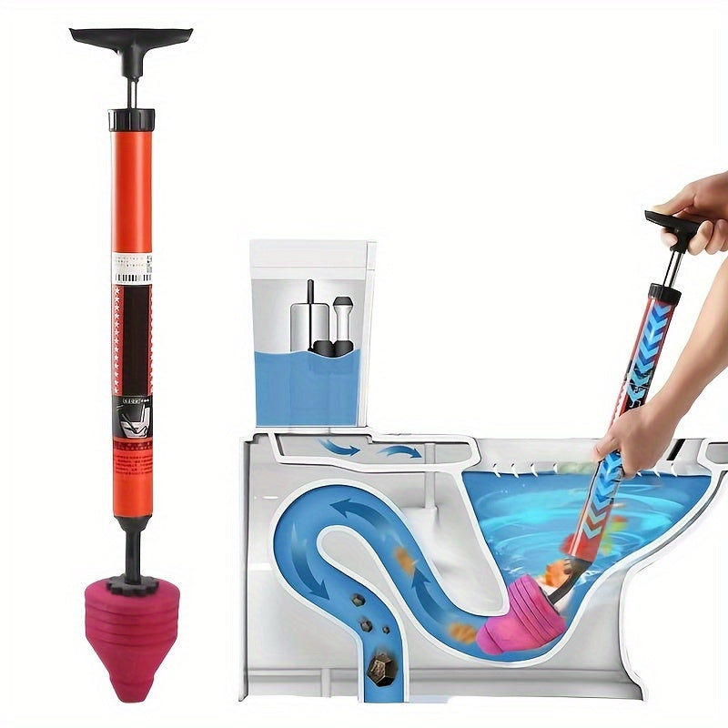Heavy-Duty Air Pressure Toilet Drain Cleaner, Designed to Unclog Pipes, Featuring a Toilet Suction Cup And Effective for Sinks And Showers, with an Ergonomic Handle for Ease of Use.