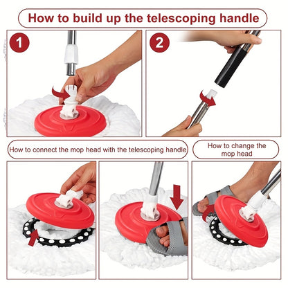Set of 2 Microfiber Spin Mops with a Bucket And Dual Mop Heads Featuring a 360° Wringer for Self-Wringing.