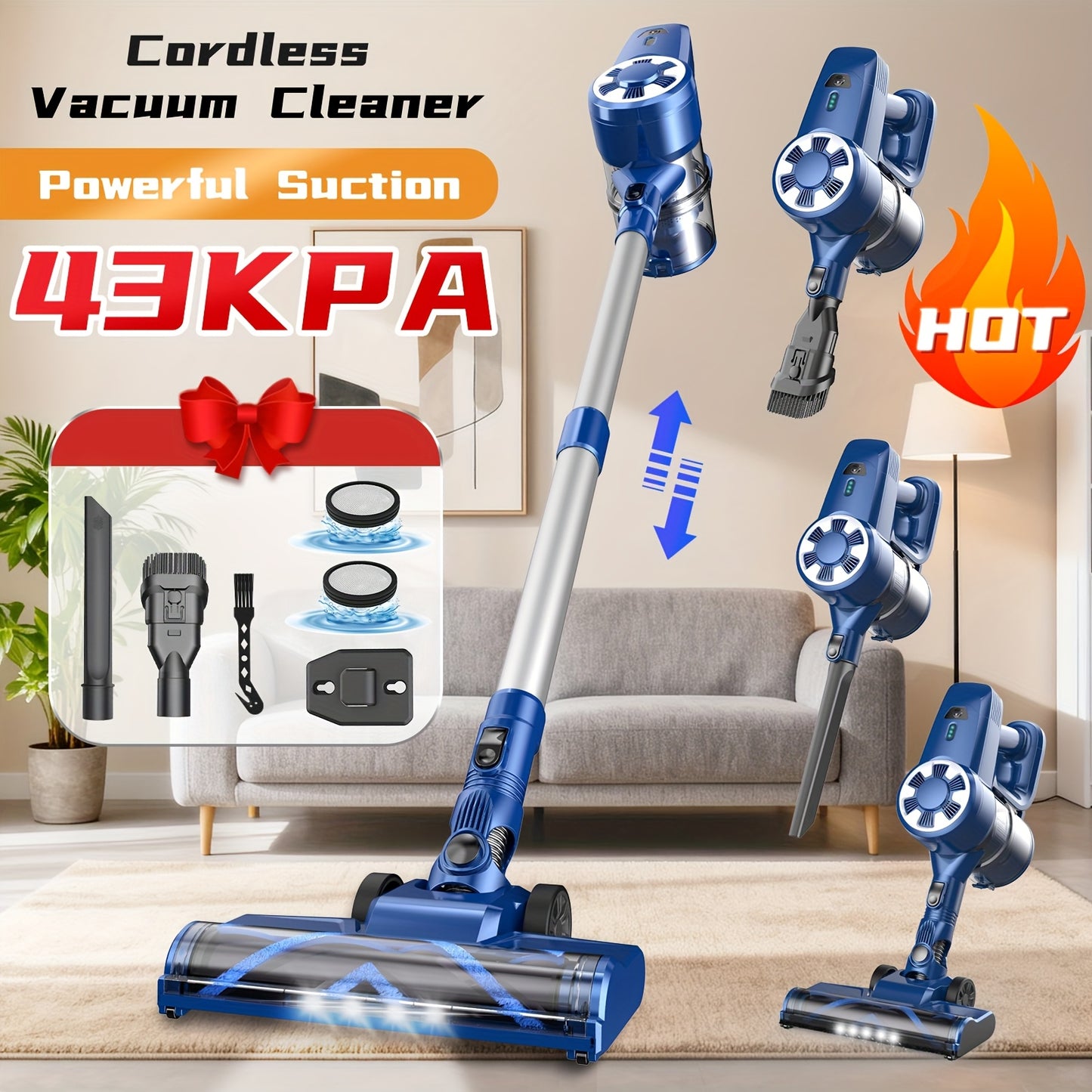 INSE Corded And Cordless Vacuum Cleaner For Home, 35-70KPA 6-in-1Rechargeable Powerful Handheld Vacuum Cleaner/Detachable Battery, Running Time 45 Minutes, 50.5 Oz Dust Cup, LED Brush, Vacuum Cleaners For Home, Hardwood Floor, Carpet And Pet Hair