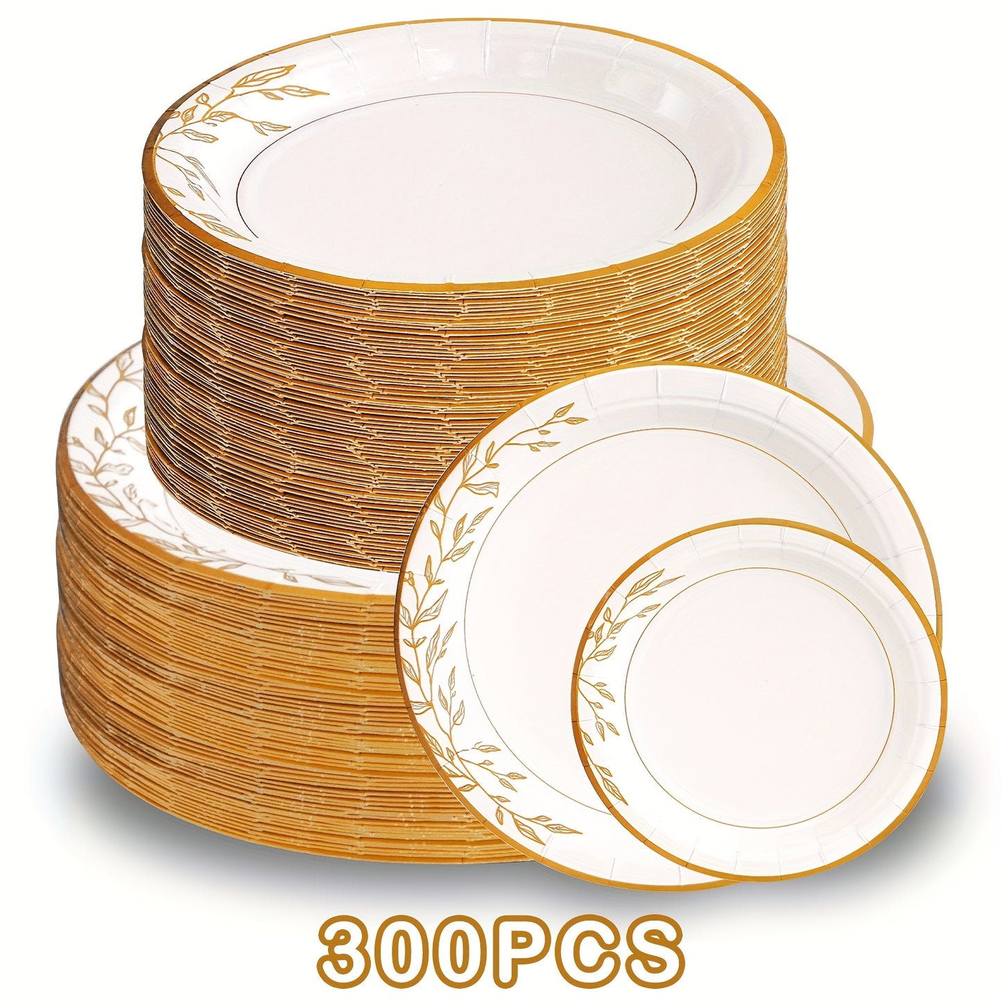 300/200/100 Disposable Tableware Set, Golden Disposable Paper Plates, 9'' Disposable Dinner Plates, 7'' Dessert Plates, Minimalist Family-size Disposable Dinnerware For Wedding Birthday Banquet Anniversary Picnic Thanksgiving Christmas Party Decor