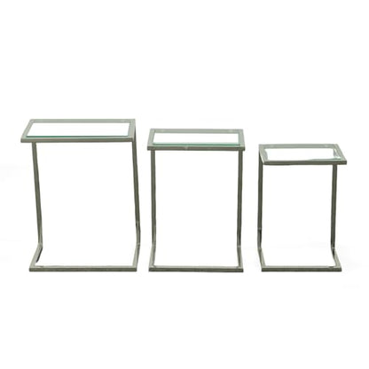 Carolina Classic Addison Powder Coated Metal Frame Nesting Table Set in Chrome