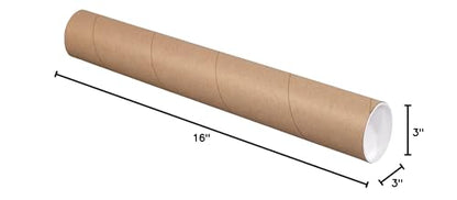 Aviditi BOX USA BOX USA Mailing Tubes, 3" W x 16" H, 24-Pack - Round Corrugated Tubes for Mailing and Storage of Blueprints, Artwork, Crafts, Posters, Long Art Holder