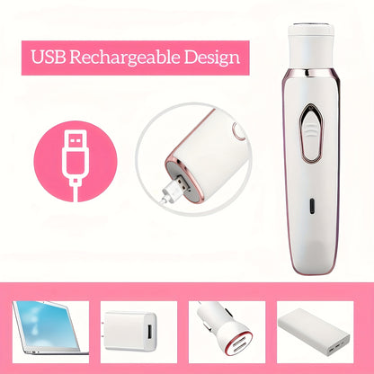 [4-in-1 Painless Razor for Women] 4-in-1 Rechargeable Electric Razor for Women - Face, Nose, Legs, Underarm, Bikini Trimmer - Wet & Dry, Painless Grooming Kit - Portable & Rechargeable