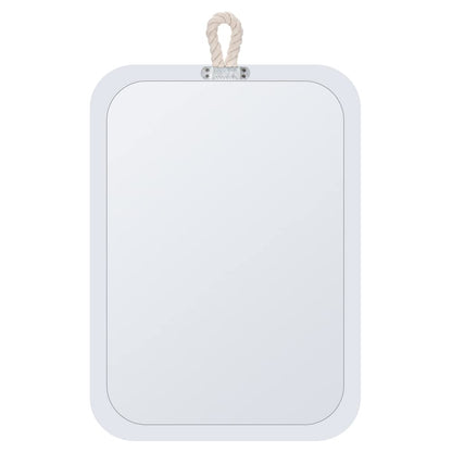 Nautical Rope Mirror Rectangle Wooden 22''Lx16''W White Decorative Mirror Farmhouse Hanging for Bathroom,Livingroom,Entryway-Beachy Coastal Wall Mirror Decor
