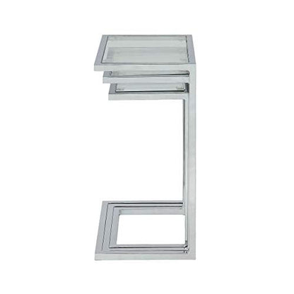 Carolina Classic Addison Powder Coated Metal Frame Nesting Table Set in Chrome