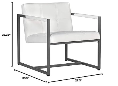 Studio Designs Home Modern Accent Chair Camber Mid-Century, Pewter Grey Metal Frame & White Bonded Leather