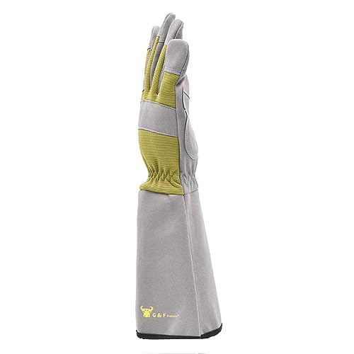 G & F Products 2431L Florist Pro Long Sleeve Rose gardening Gloves, Rose Pruning Gloves, Thorn Resistant Garden Gloves - Men's Large , Yellow , Army Green