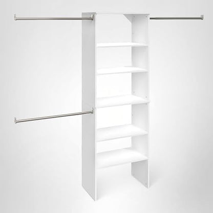 ClosetMaid SuiteSymphony Wood Closet Organizer System, 25-Inch Starter Kit with Tower and 3 Hang Rods and Shelving, Adjustable Shelves, Customizable Insert, Reach-in or Walk-in Closets, Pure White