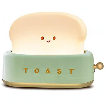 QANYI Desk Decor Toaster Lamp, Rechargeable Small Lamp with Smile Face Toast Bread Cute Toaster Shape Room Decor Night Light for Bedroom, Bedside, Living Room, Dining, Desk Decorations, Gift